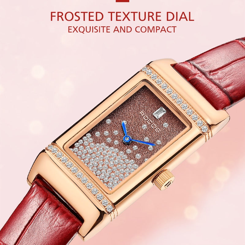 ROCOS Luxury Watch Women Diamond Rose Gold Quartz Wristwatches Leather image 3