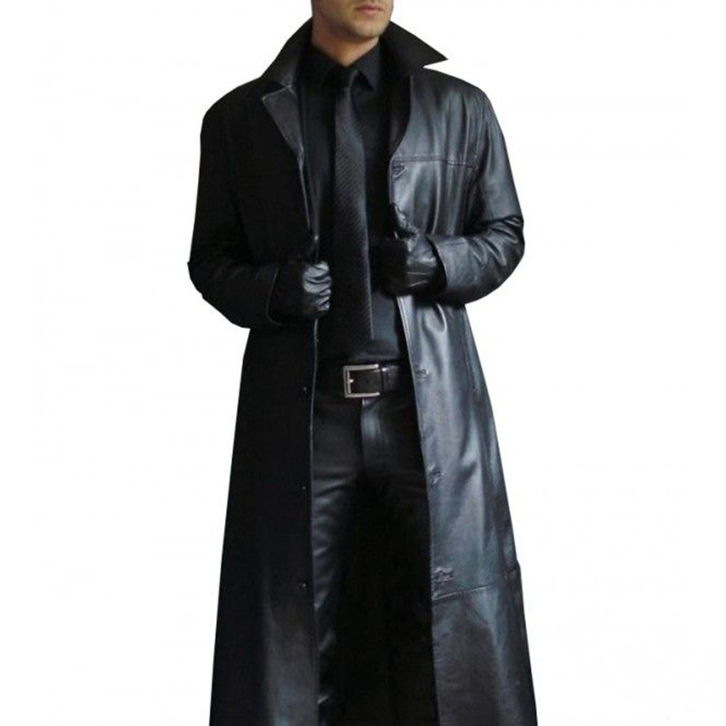 2025 Men Faux Leather Trench Fashion Long Sleeve Autumn Windbreaker Coat Slim L image 2