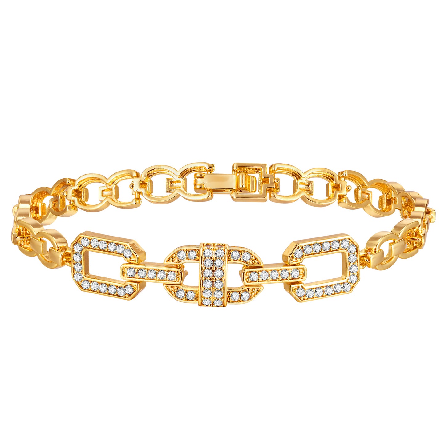 Cubic Zirconia Clover Bracelet for Women18k Gold Plated Link Statement Jewelry image 13