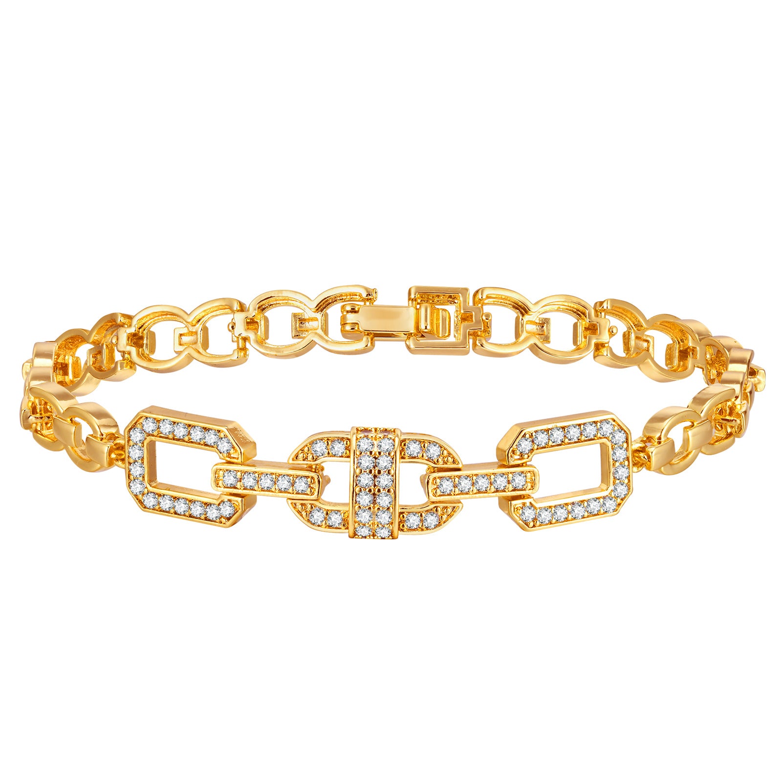 Cubic Zirconia Clover Bracelet for Women18k Gold Plated Link Statement Jewelry image 13