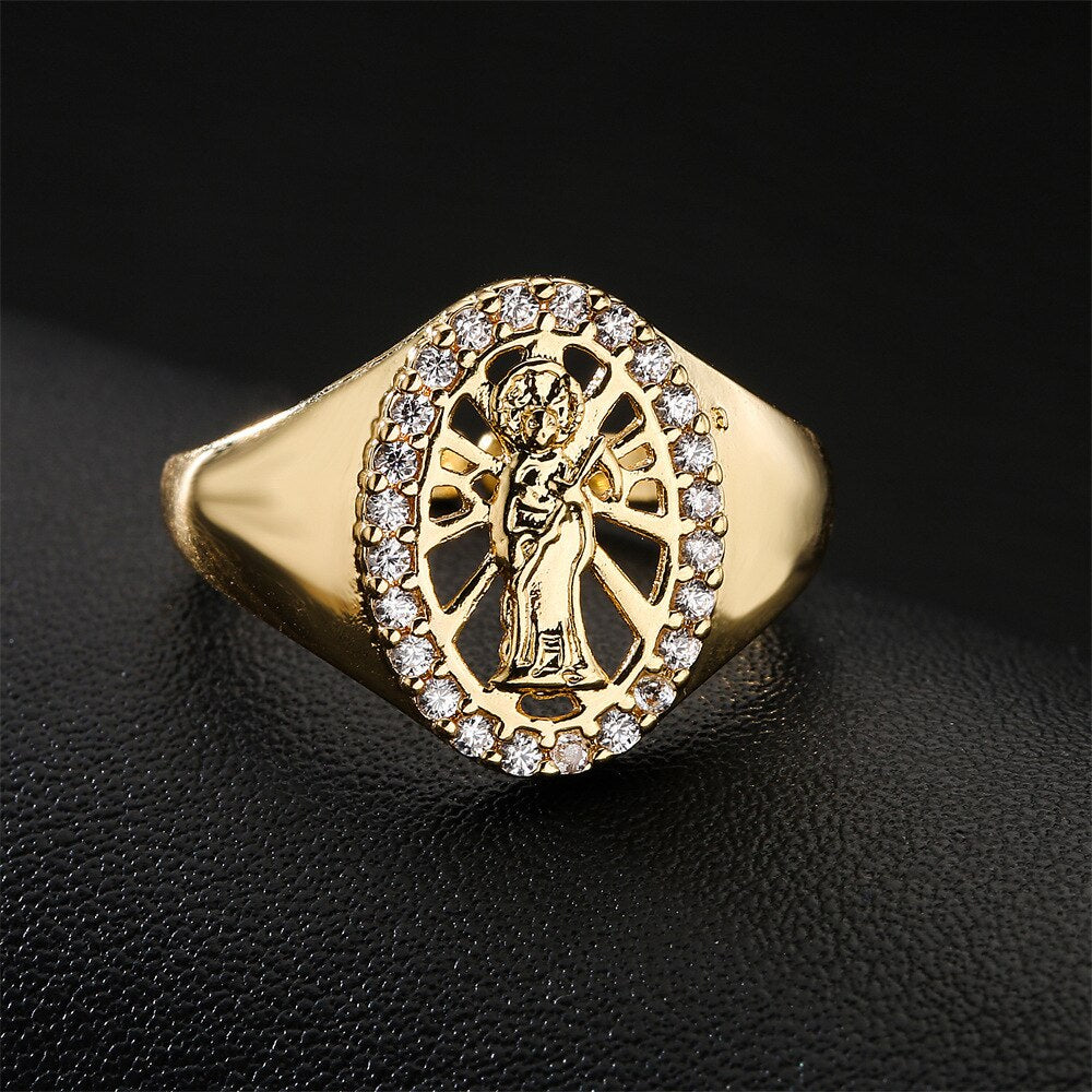 Virgin Mary Rings for Women Religious Medallion Lady of Guadalupe Ring Gold image 9