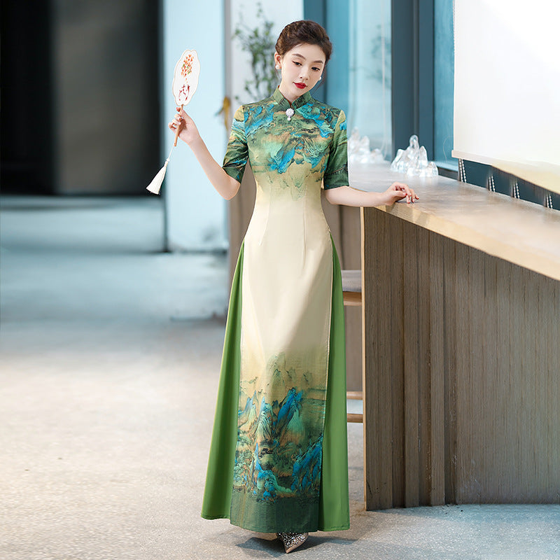 Ao Dai Vietnam Traditional Dress Vintage Qipao Evening Gown China Vietnamese Tr image 2