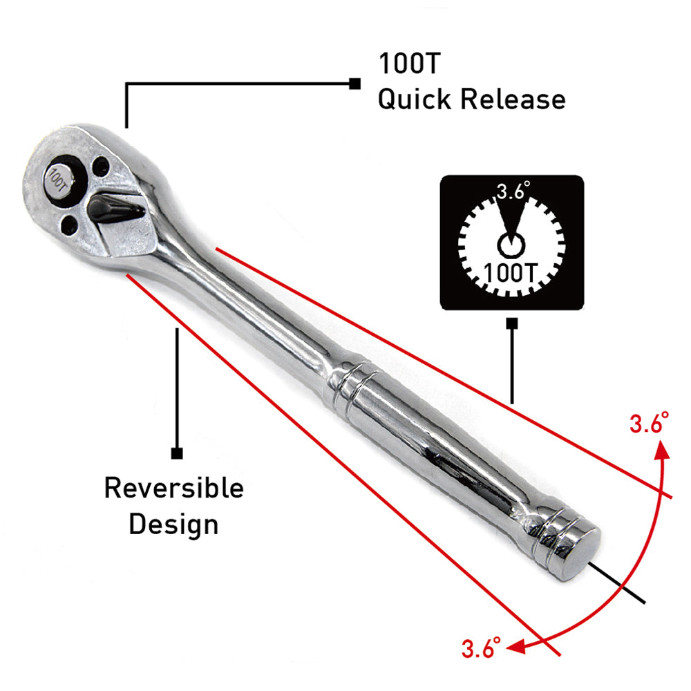 100T 1/4" 3/8" 1/2" 100 Teeth Quick Rachet Socket Wrench CR-V Steel Socket Span image 0