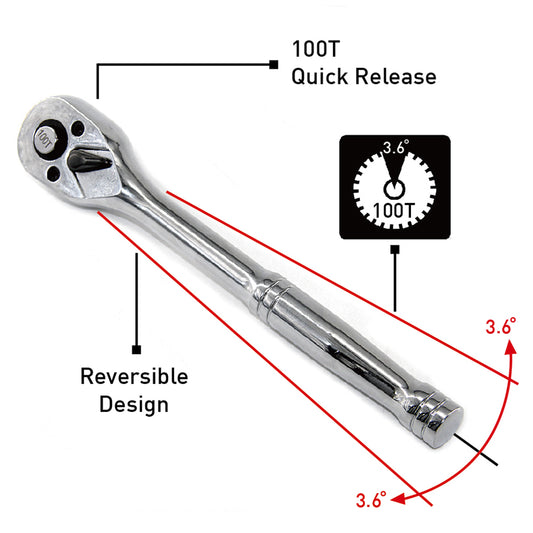 100T 1/4" 3/8" 1/2" 100 Teeth Quick Rachet Socket Wrench CR-V Steel Socket Span image 0