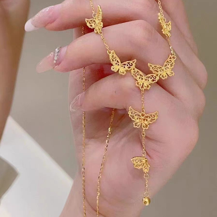 Thick 14 K Gold Color Butterfly Necklace Collar Chain for Women New Fine Neckla image 4