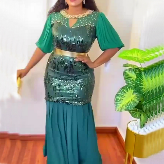 African Wedding Dresses for Women Dashiki Ankara Sequin Outfits Gown Plus Size image 0