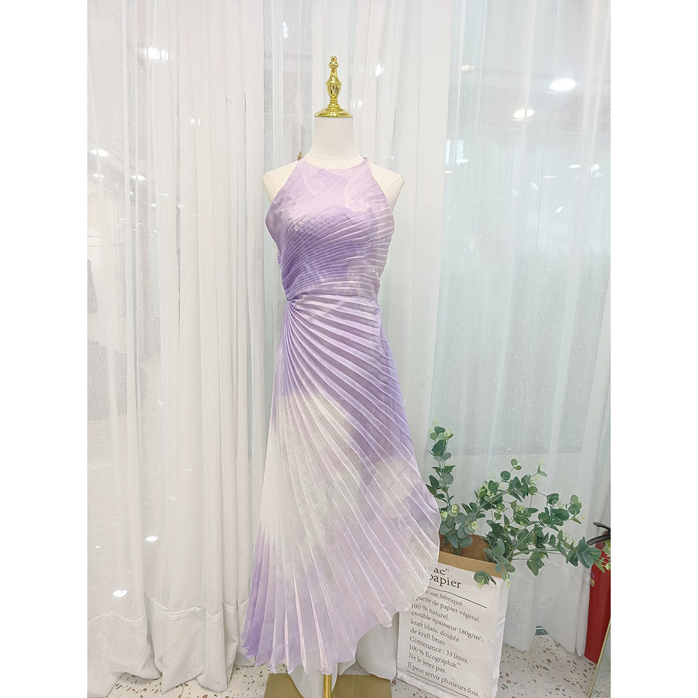 Vietnam niche light luxury 2024 summer new round neck pleated design waisted dr image 1