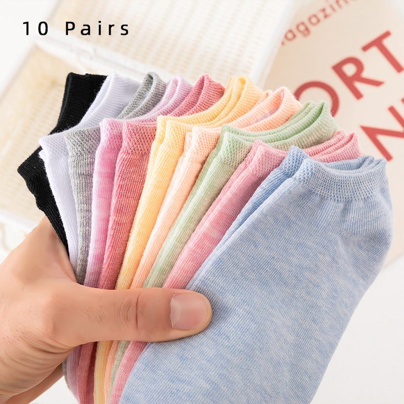 10 Pairs of Colored Cotton WOMEN'S Short Socks, Ankle Breathable Mesh Sports So image 0