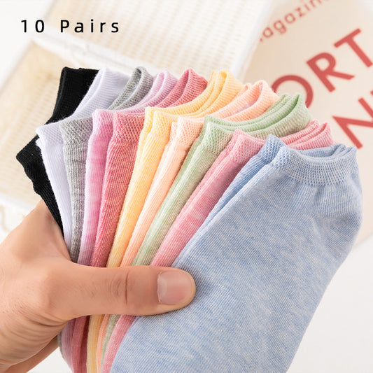 10 Pairs of Colored Cotton WOMEN'S Short Socks, Ankle Breathable Mesh Sports So image 0
