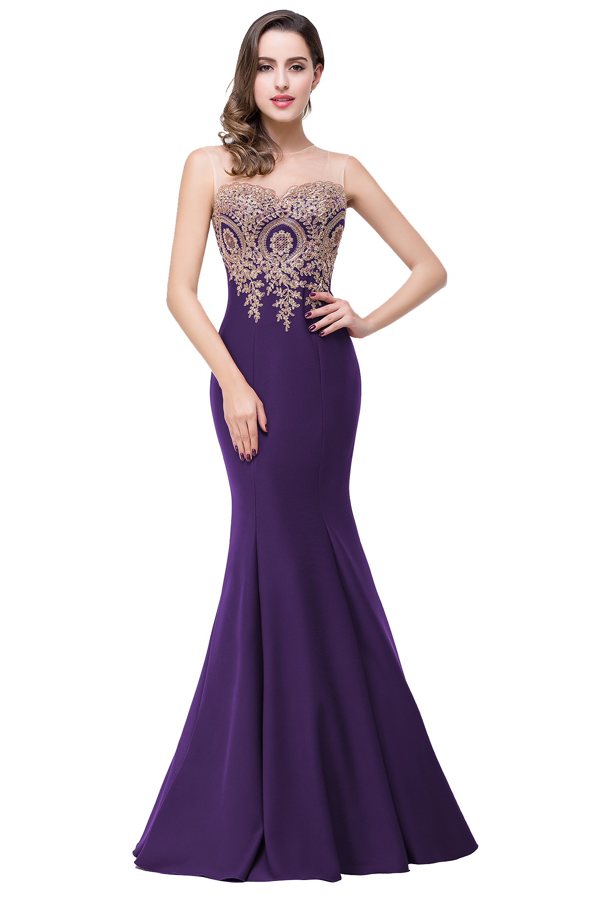 BABYONLINE Elegant Bridesmaid Dresses Maxi Floor Length Mermaid Gowns Gold Appq image 6