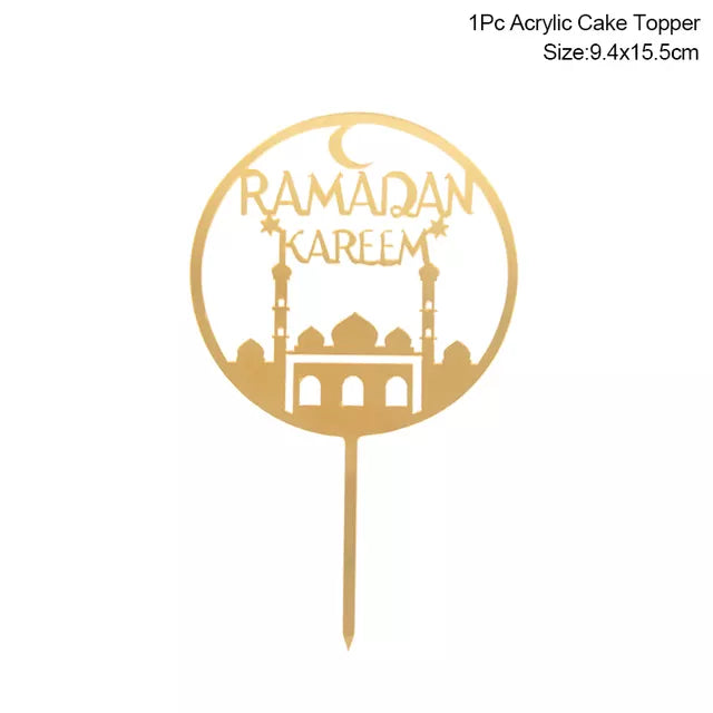 NEW Golden Eid Mubarak Acrylic Cake Toppers Castle Moon CupCake Topper for image 1