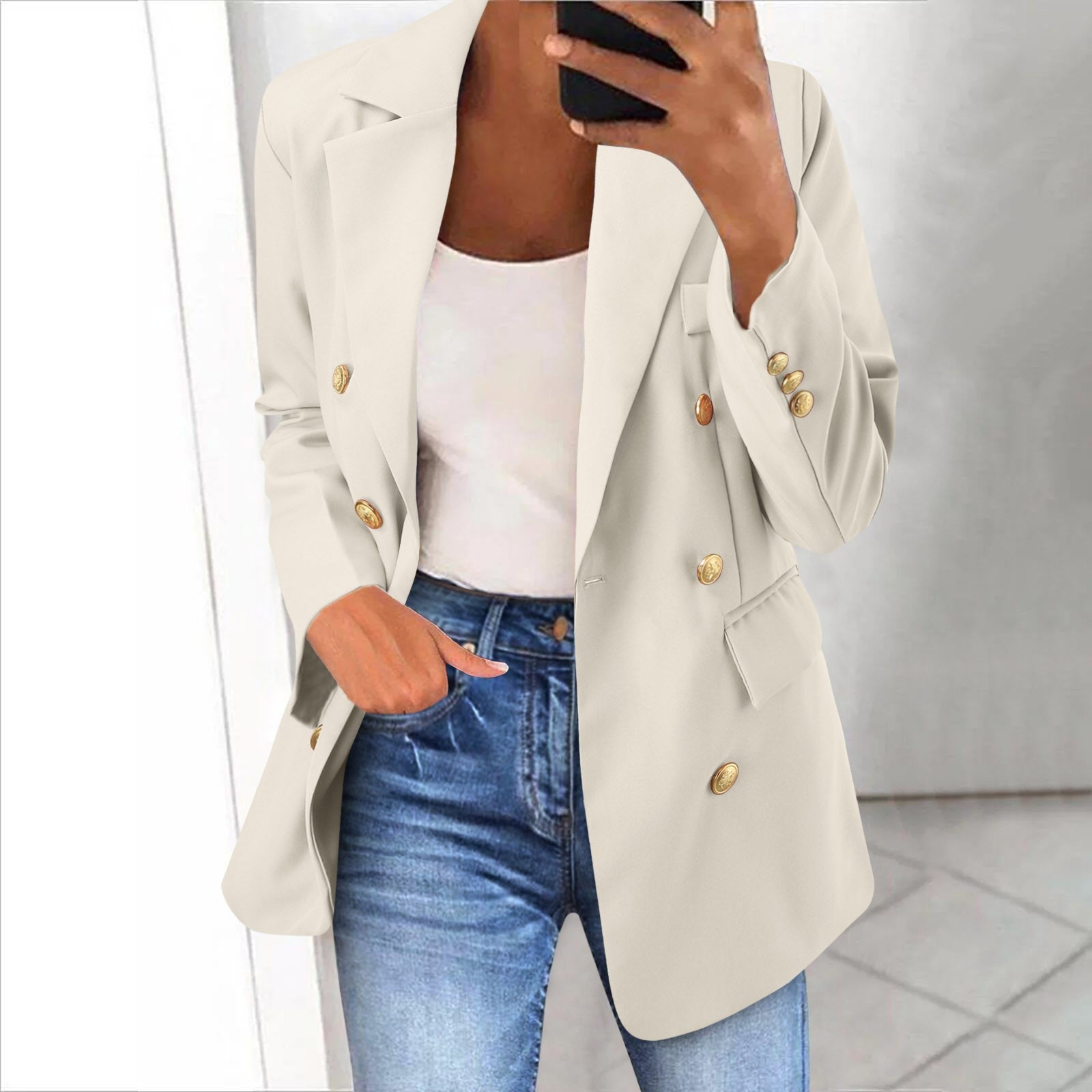 Office Business Women's Suit Jacket Elegant Solid Long Sleeve Lapel One Button  image 4