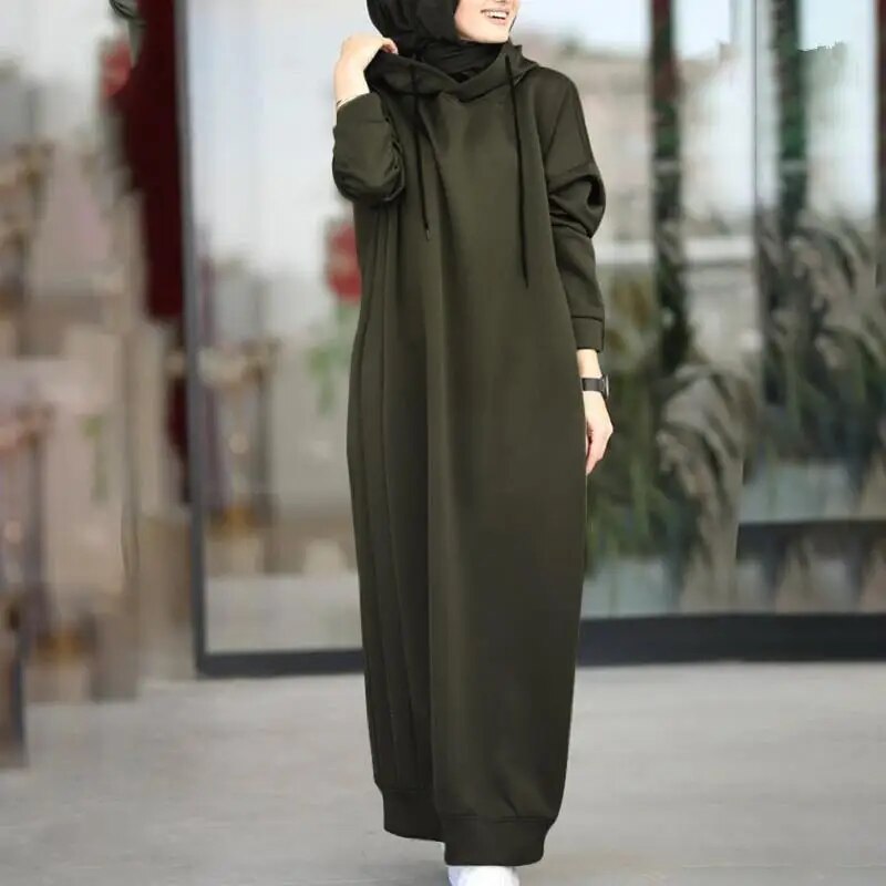 Muslim Dress Autumn/Winter Women's Sweatshirt Fashion Hooded Long Sleeve Long D image 2