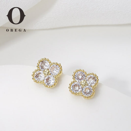 Obega Exquisite Dream Four Leaf Grass Shaped Gold Color Earrings For Women With image 0