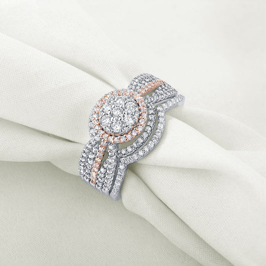 Newshe Halo Rose Gold Color Engagement Rings Wedding Ring Set For Women image 0