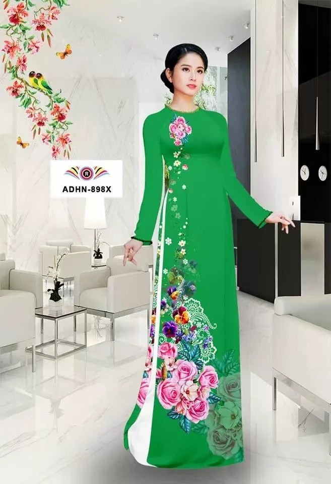 Green Tailored aodai vietnam clothing cheongsam aodai vietnam dress vietnamese  image 3
