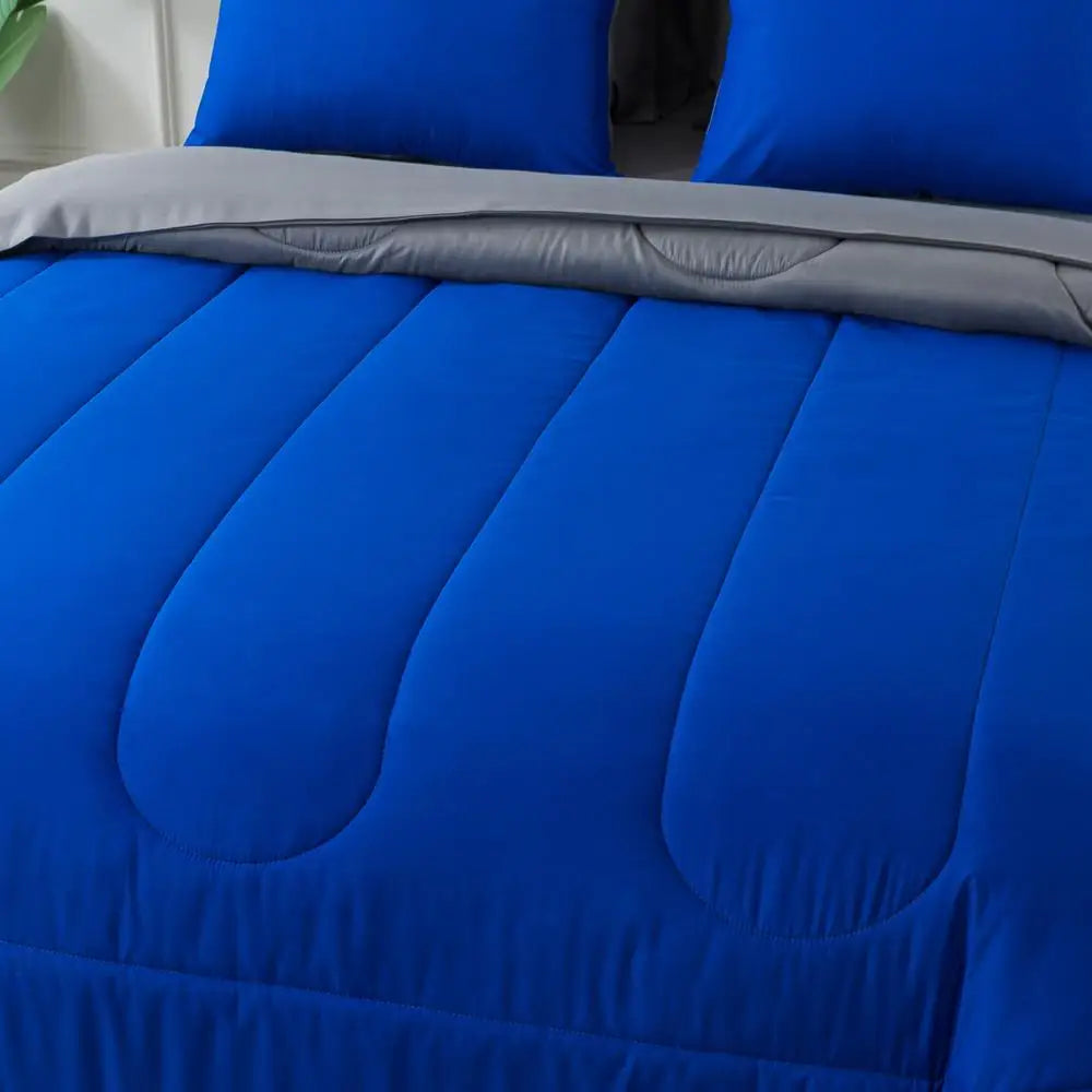 Solid Blue Reversible Comforter Set with Grey Sheets Mainstays Bed-in-a-Bag Kit image 3