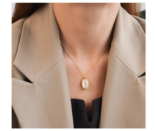 Titanium With 18 K Gold Cat Eye Stone Necklaces Women Stainless Steel  Jewelry image 0