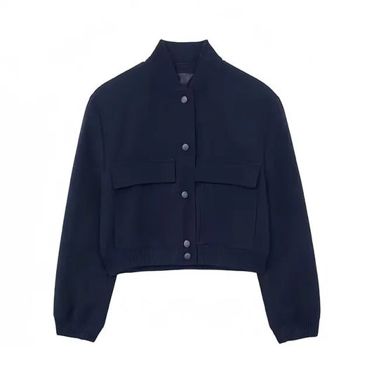 Women Fashion Bomber Jackets with Big Pockets Cropped Spring Amtumn Female Vint image 0