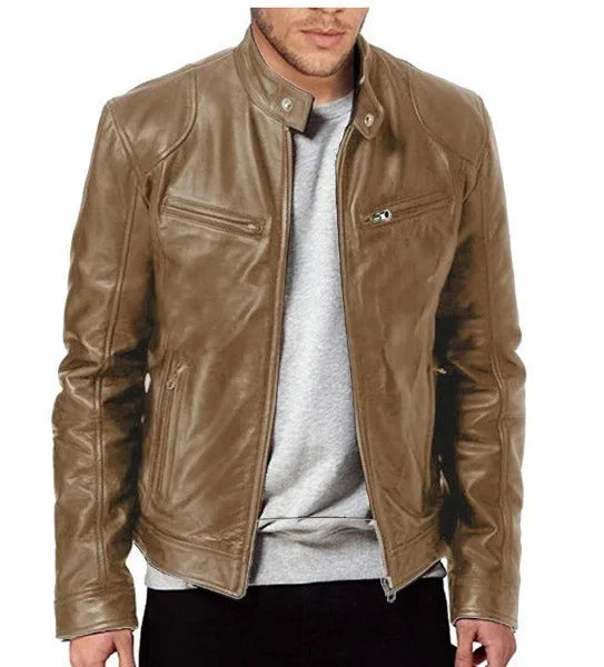 Men's Leather Jacket with Punk Rock  Punk Style Stand Collar Motorcycle Leather image 3