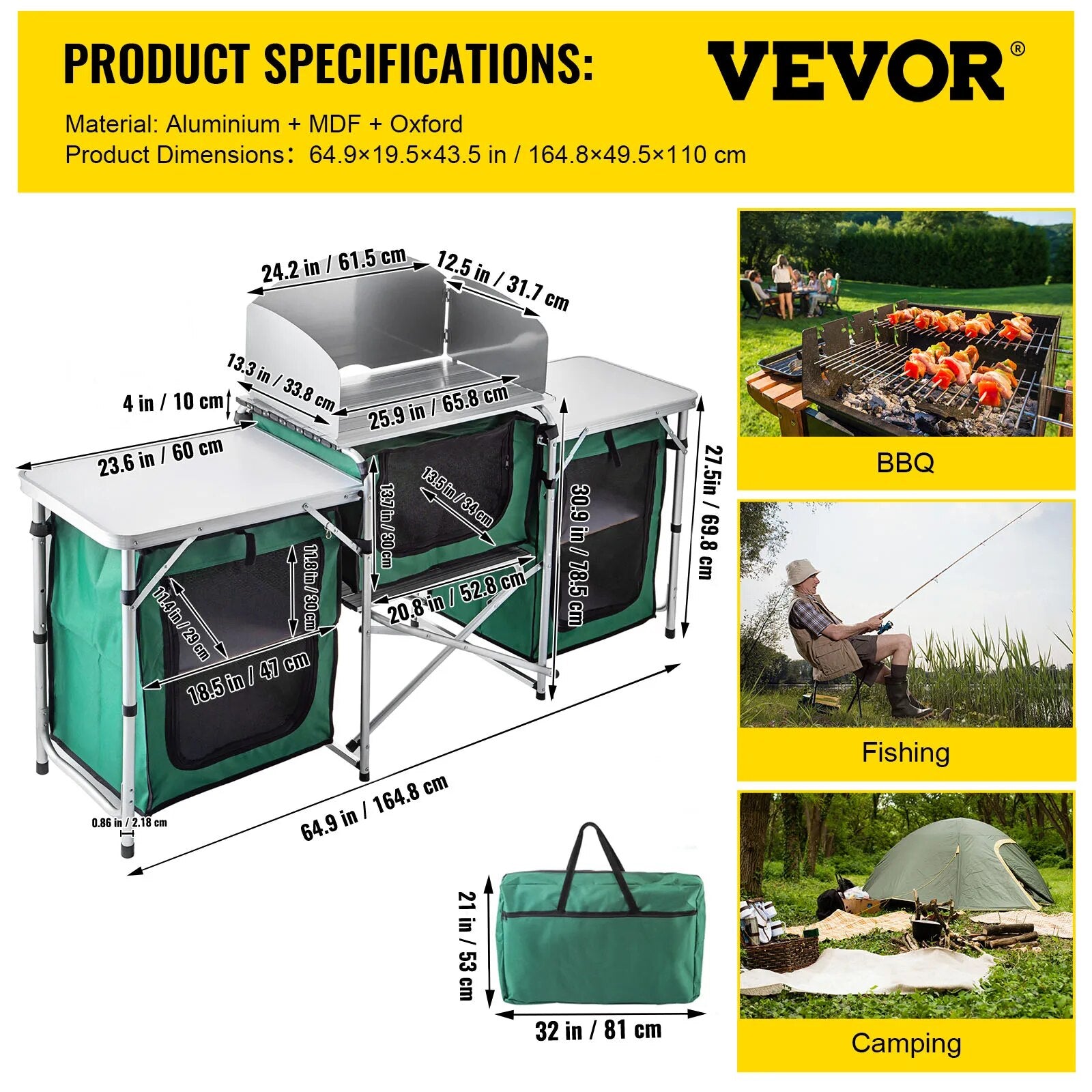 VEVOR Camping Outdoor Kitchen Table Cabinet Foldable Folding Cooking Storage Ra image 3