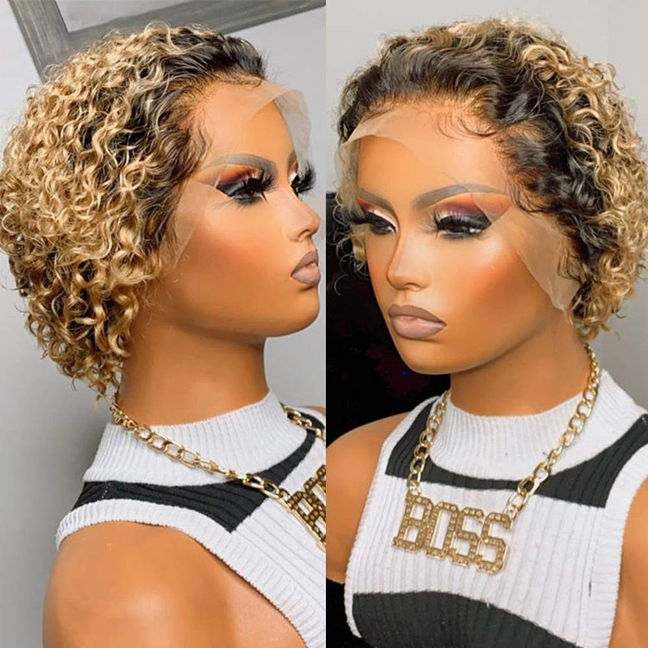 Short Pixie Cut Wig Human Hair Brazilian Remy 13*1 Transparent Lace For Black W image 4