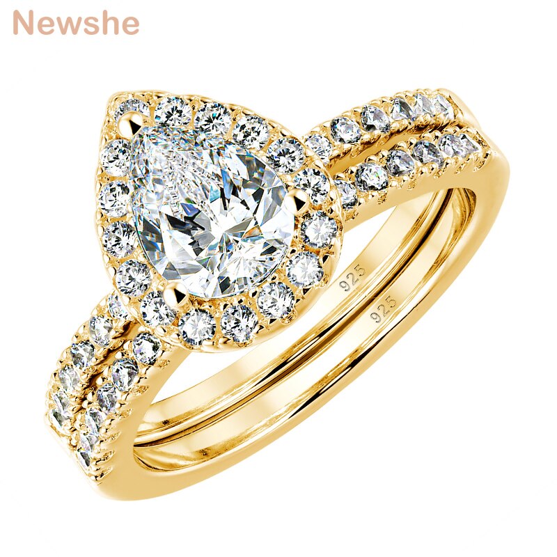 Newshe 2 Pieces Yellow Rose Gold Wedding Set Solid 925 Sterling Silver 3Ct image 1