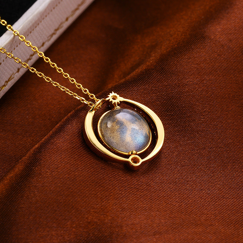 LAMOON Trendy Necklace for Women Natural Labradorite Chain 925 Silver K Gold Pl image 5