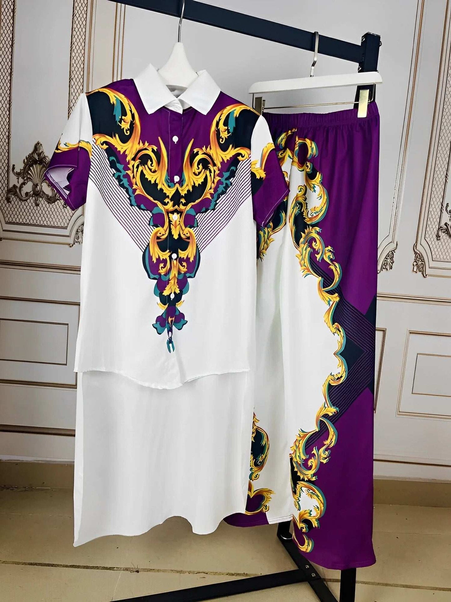 New Fashion Casual Suit African longTop Women's Print Pullover Chiffon Shirt Pe image 9