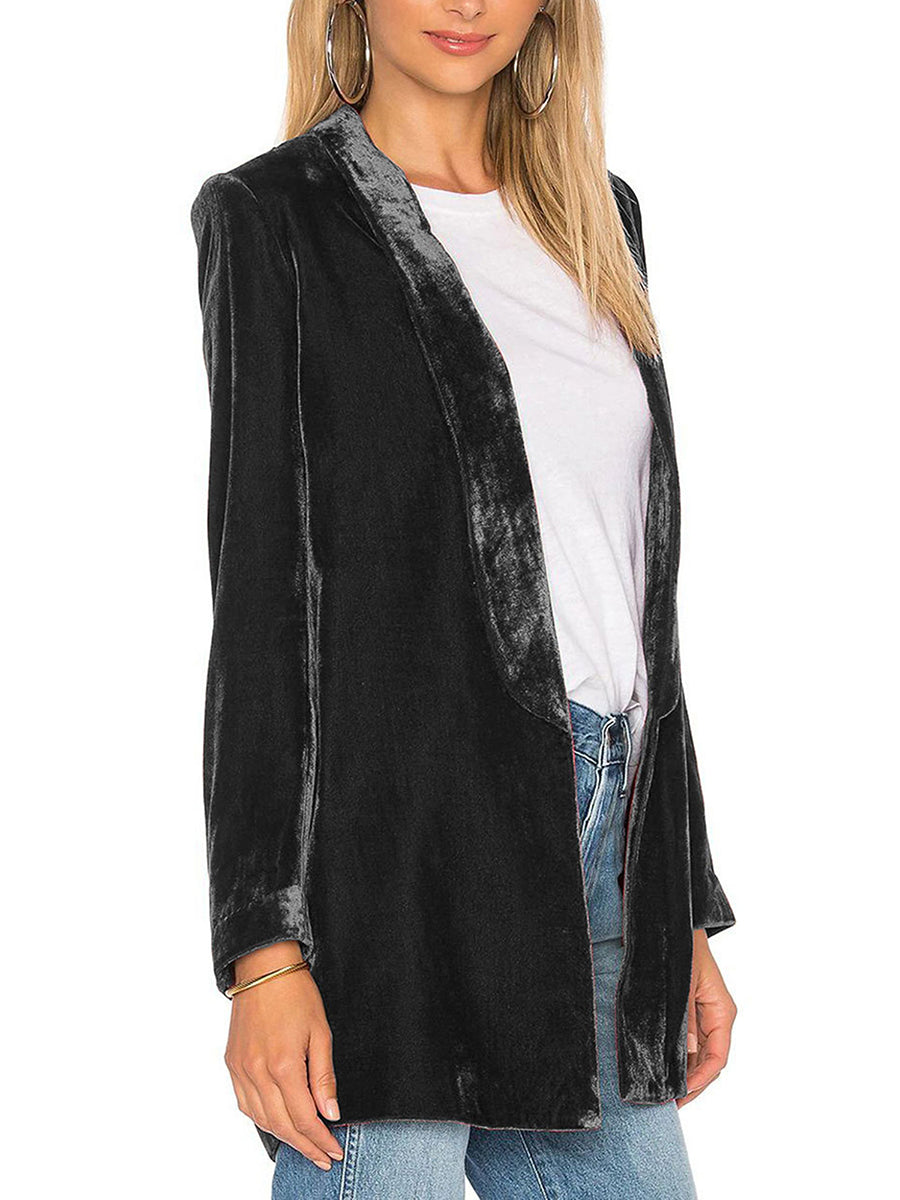Women Casual Pleuche Blazer Adults Open Front Solid Color Long Sleeve Lapel Sui image 7