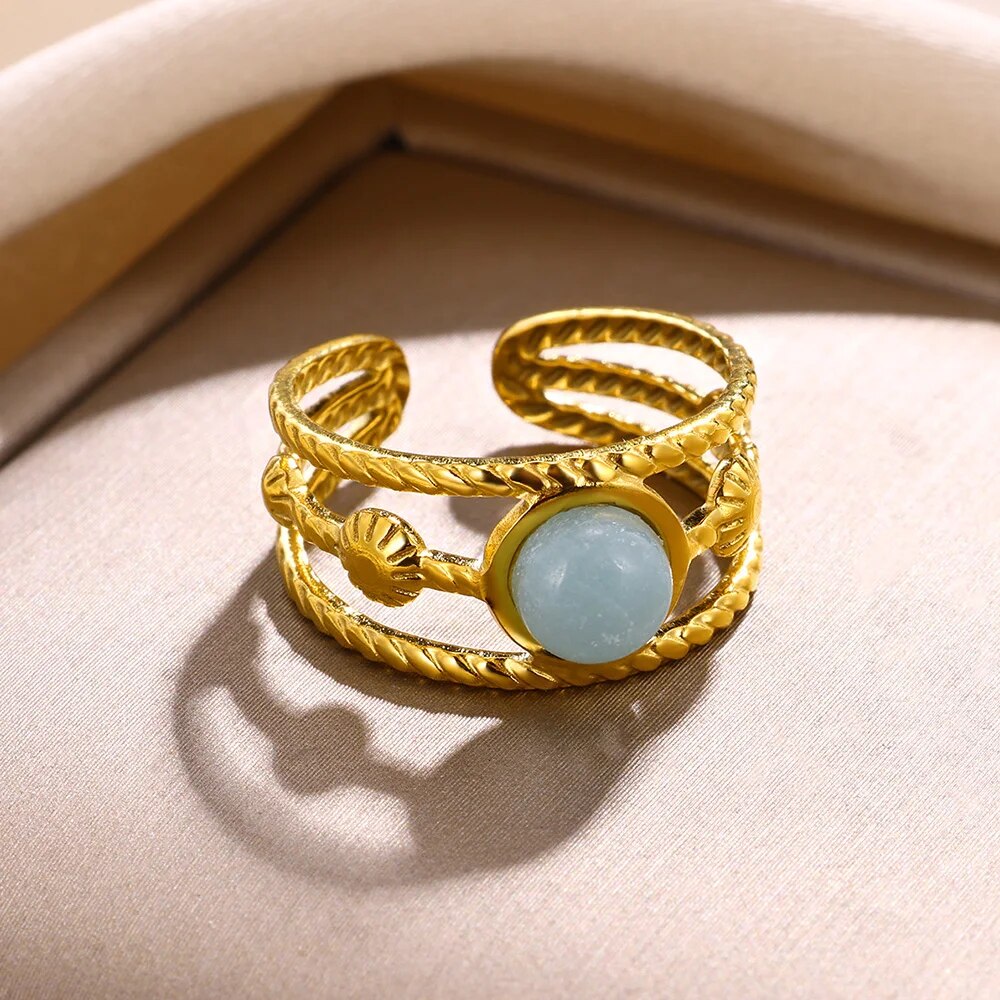 Trend Gold Color Opal Rings For Women Classic Round Cute Personalized  Open Rin image 4