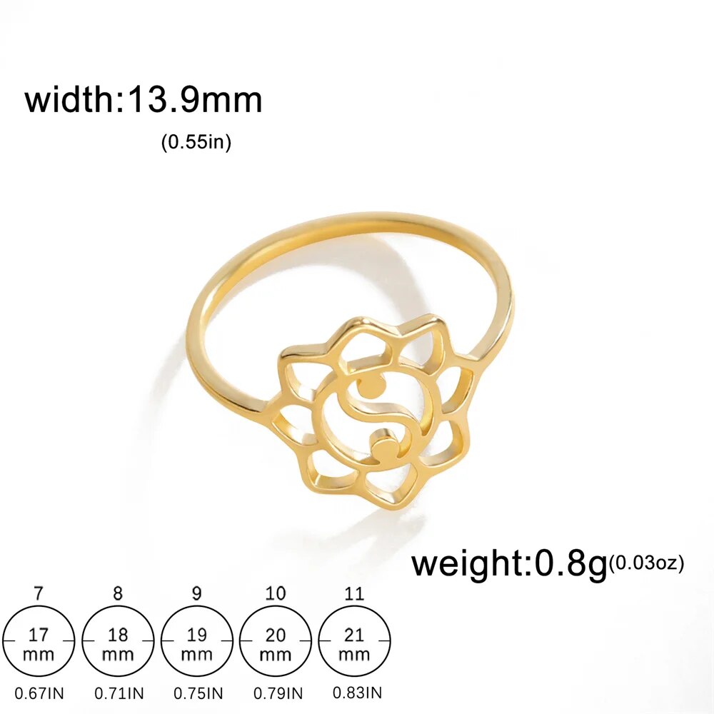 My Shape Lotus Mandala Flower Rings Women Stainless Steel Gold Color Finger Rin image 11