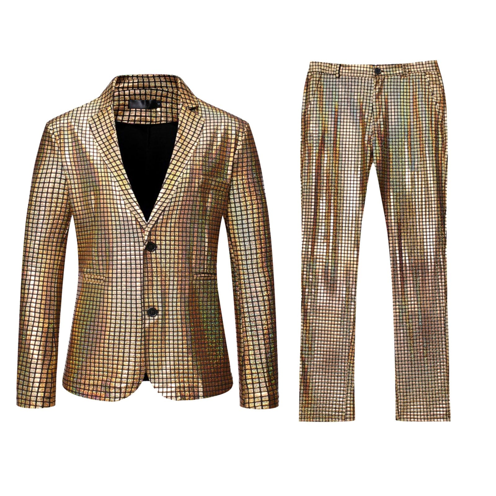 Grid Printed Men 2 Piece Suit Set Retro Punk Single Breasted Blazers And Pant S image 0