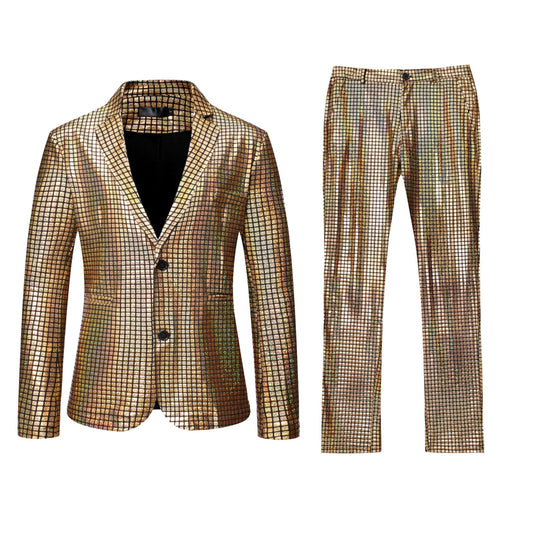 Grid Printed Men 2 Piece Suit Set Retro Punk Single Breasted Blazers And Pant S image 0