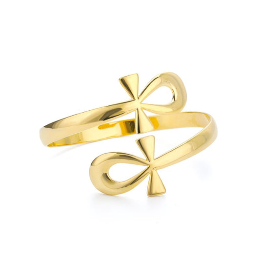 Cross Egyptian Ankh Life Bangles For Men Women Gold Color Stainless Steel image 0
