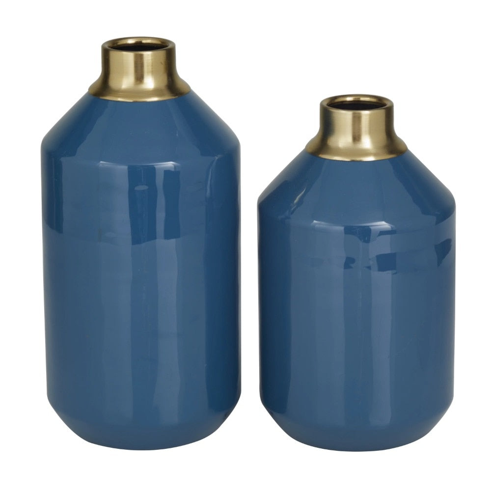 10” Decorative Items for Home and Decoration 8“H Blue Metal Vase With Gold Rims image 0