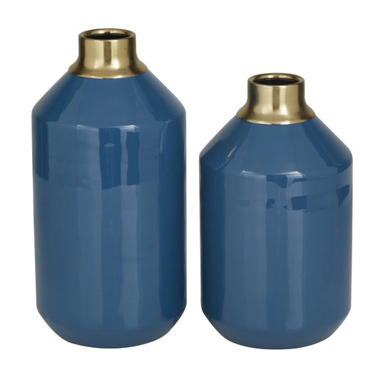 10” Decorative Items for Home and Decoration 8“H Blue Metal Vase With Gold Rims image 0