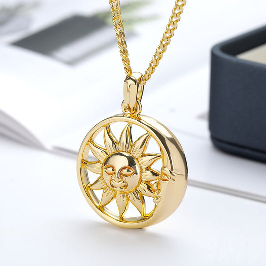 Sun and Moon Necklace For Women Round Gold Color Sun Necklace Stainless Steel B image 0