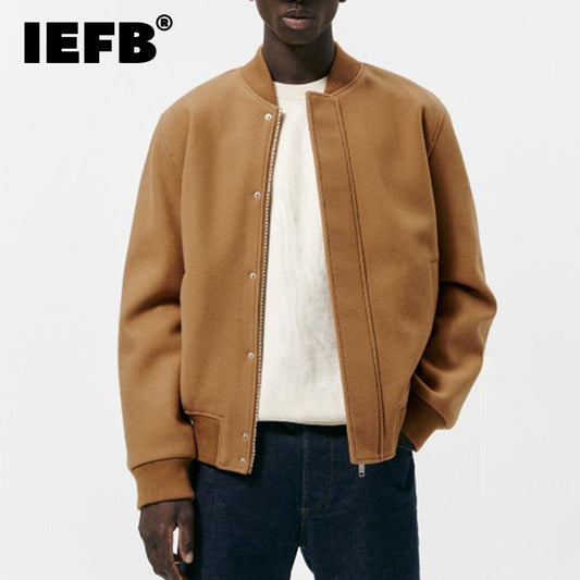 IEFB Autumn Winter Men's Jacket Casual Pilot Woolen Coat 2023 American Fashion  image 0