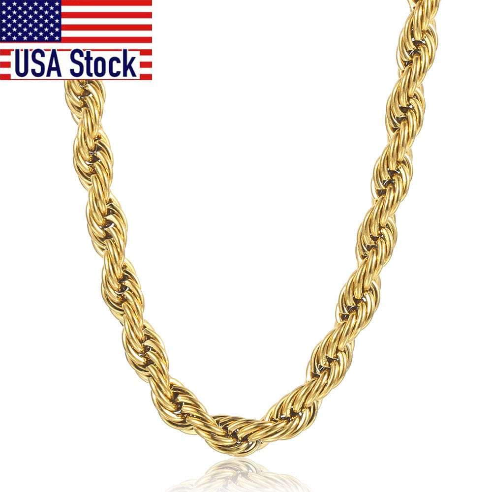 New Fashion Twisted Rope Link Chain Gold Color Stainless Steel Necklace for Men image 6