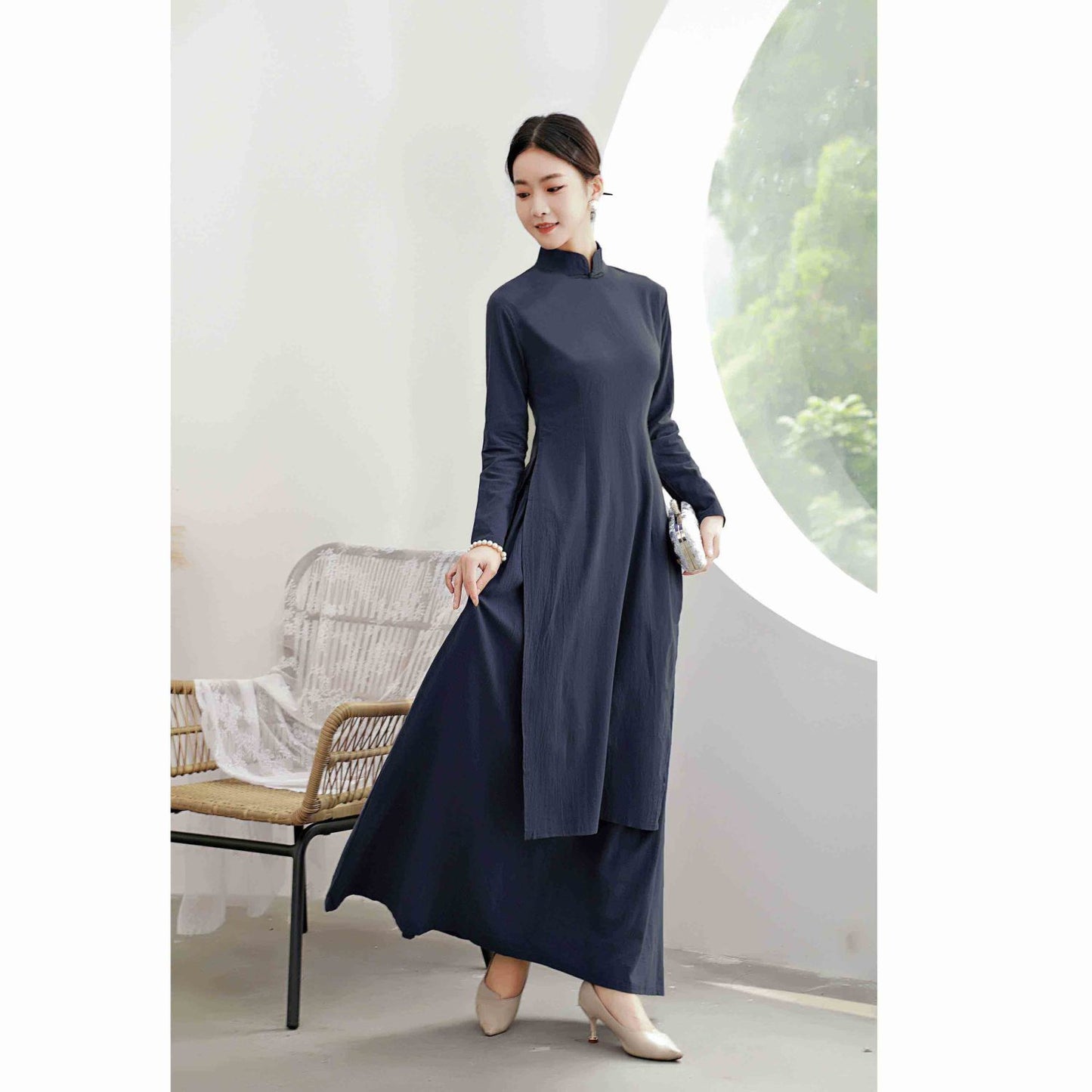 Ao Dai Dress Retro Long Cheongsam Dress large-size Art Retro Ao Dai Dress Women image 1