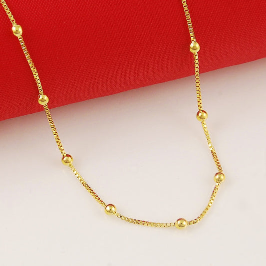 New Genuine 24K Gold Necklace Plating Gold 45CM Box Chain Beaded Necklace Short image 0