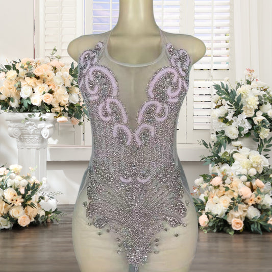 Crystal Beading Sheath Homecoming Dresses Short for Girls 2025 Crew Neckline Di image 0