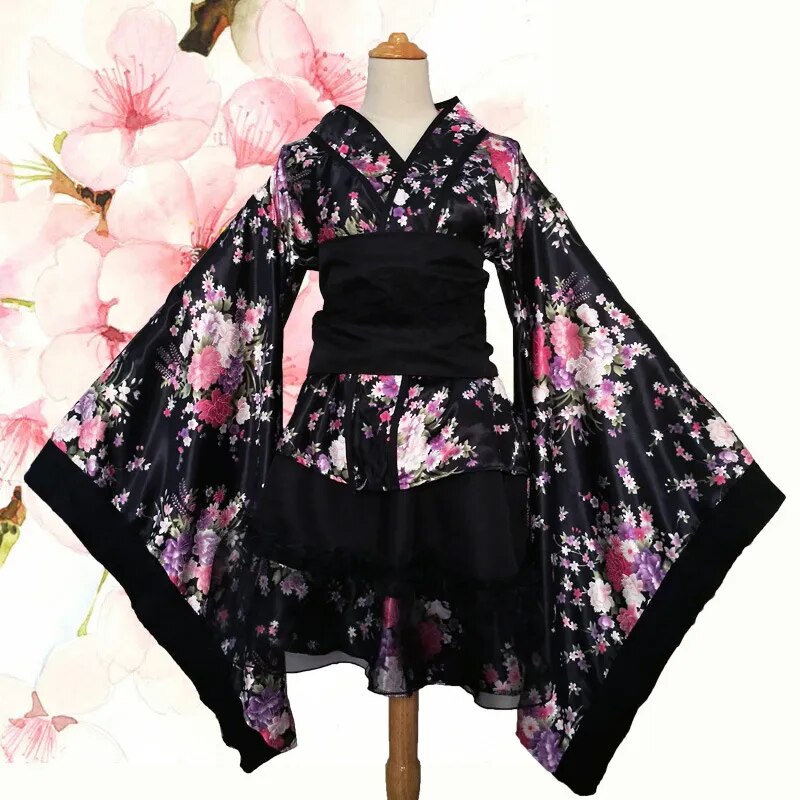 Women Japanese Kimono Set Fancy Girls Lolita Maid Dress Halloween Stage Sh image 1