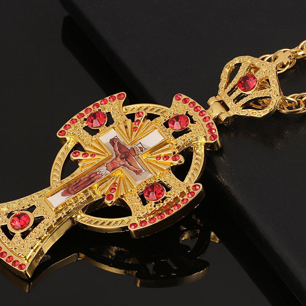 Cross Pectoral Christian Church Golden Long Chain Necklace 120 cm Priest image 2