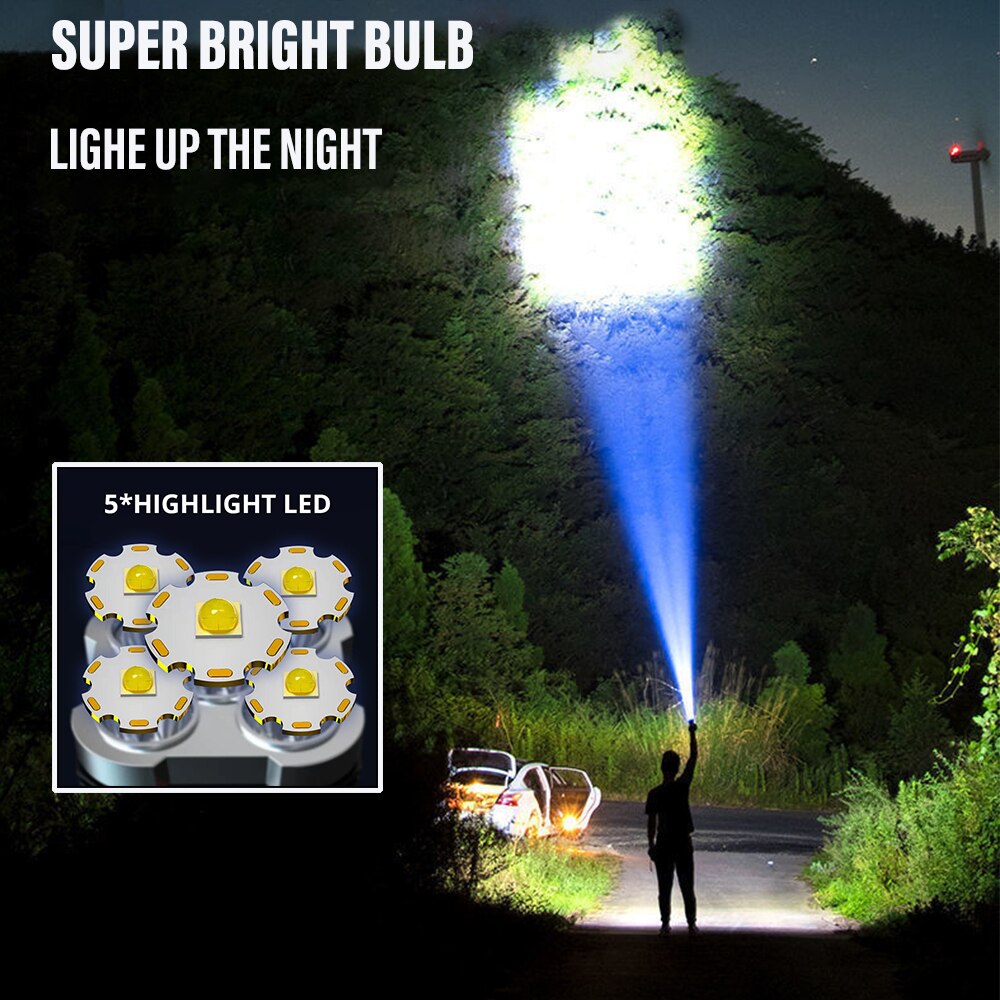5LED High Power Led Flashlights Rechargeable Camping Spotlight with Side Light image 2
