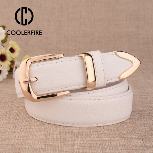 Fashion Women Leather Belts High Quality Gold Buckle Best Matching Dress Jeans  image 0