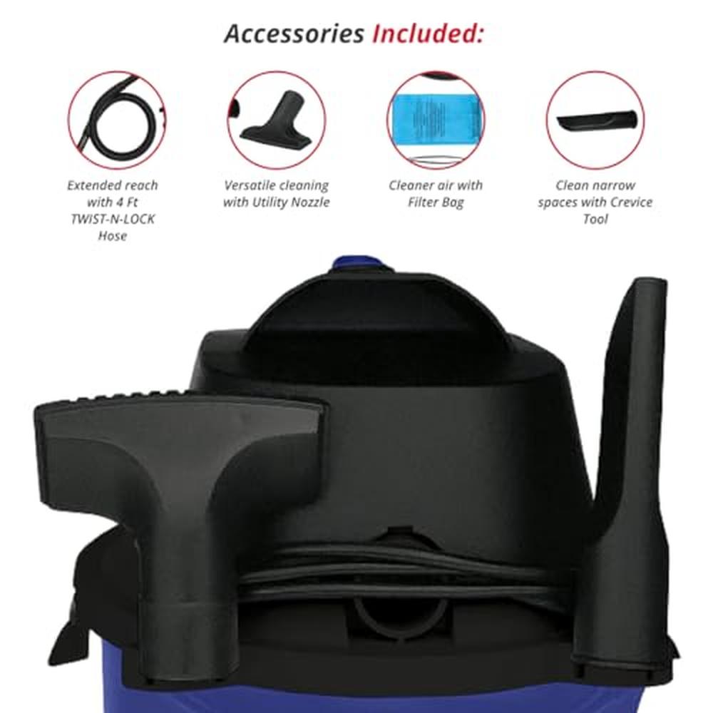 2.0HP Compact Lightweight Wet Dry Vacuum 2.0 Gallon Blue Black 5 Year  Powerful image 2