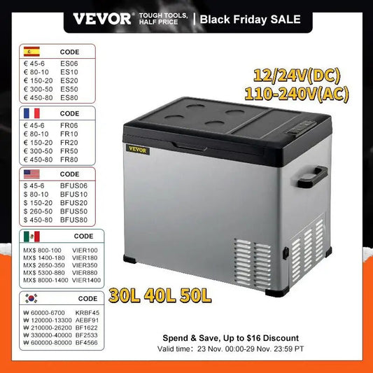 VEVOR 30L 40L 50L Mini Car Refrigerator Portable Small Fridge Freezer 12V/24V D image 0