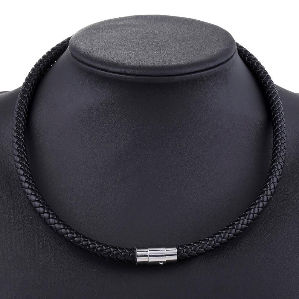 Men's Leather Choker Brown Black Braided Rope Chain Necklace For Men Boys Stain image 4